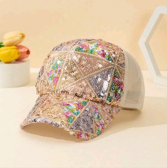 ✨️🤍   TAN BROWN  Glitter mesh trucker baseball cap ✨️🤎 - Picture 1 of 6